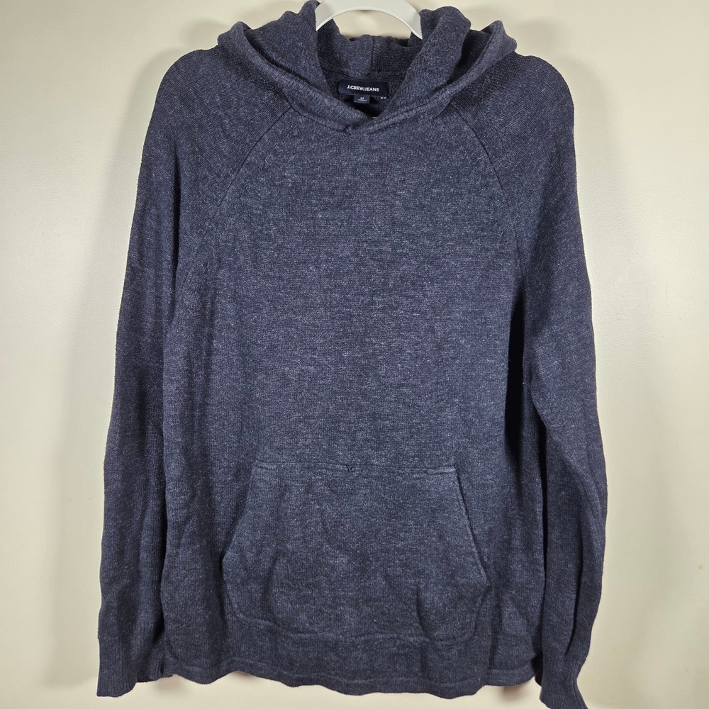 J.Crew Jeans Hoodie Mens Medium Navy Blue Cotton Wool Knit Pullover Preppy